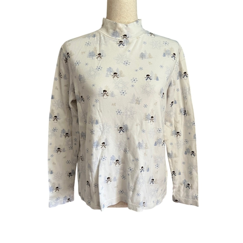 Croft & Barrow Women's White Snowman Winter Mockneck Top Size M